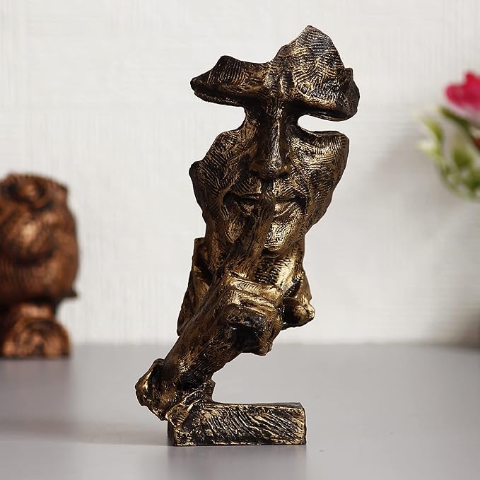 eCraftIndia Antique Finish Finger on Man Lips Handcrafted Decorative Polyresin Showpiece