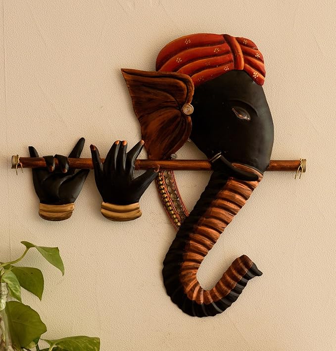 eCraftIndia Wrought Iron Bansuri Ganesha Wall Hanging