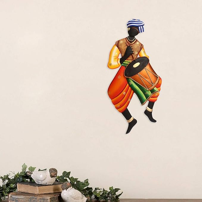 eCraftIndia Musician Tribal Man Iron Wall Hanging