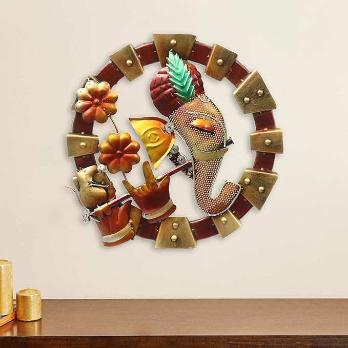 eCraftIndia Lord Ganesha in Lord Krishna Avatar Handcrafted Decorative Iron Wall Hanging