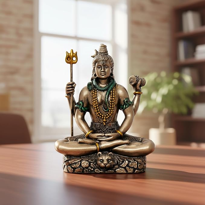 eCraftIndia Brown Resin Meditating Lord Shiva Statue | Lord Shiva Idol for Home Decor Pooja Room Office Car Dashboard | Shiv Murti | Shiv Idol Gift for Diwali Housewarming Maha Shivratri Birthday
