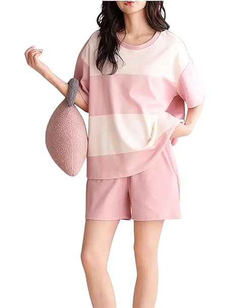 Louis Luxe Womens Korean Night Dress || Short Pyjama Set || Korean Nightsuit || Women Nightwear ||Round Neck Short Sleeve Nightsuit || Loungewear || Everyday Nightdress
