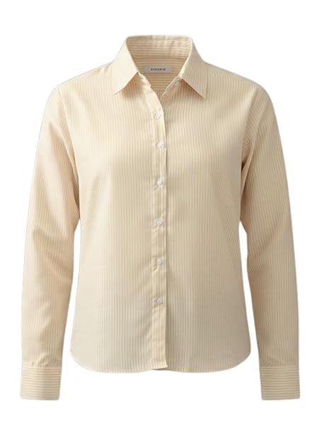 Women's Classic Striped Button-Down Shirt, Long Sleeve Business Casual Blouse