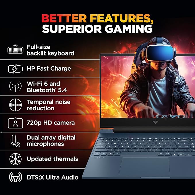 HP Smartchoice Victus, 13th Gen Intel Core i5-13420H, 4GB RTX 3050, 16GB DDR4(Upgradeable) 512GB SSD, 144Hz, 300nits, FHD, 15.6’’/39.6cm, Win11, Office24, Blue, 2.29kg, fa2190/fa2191tx Gaming Laptop