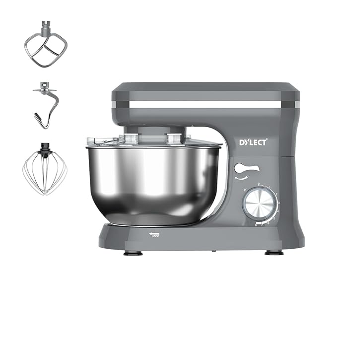 DYLECT® BetterMix Stand Mixer for Home | 1300W Powerful Motor | 5L Removeable Bowl | 8 Speed + Pulse Function | Dough Hook, Whisk, Beater & Splash Guard | Anti-Skid Design | Planetary Motion