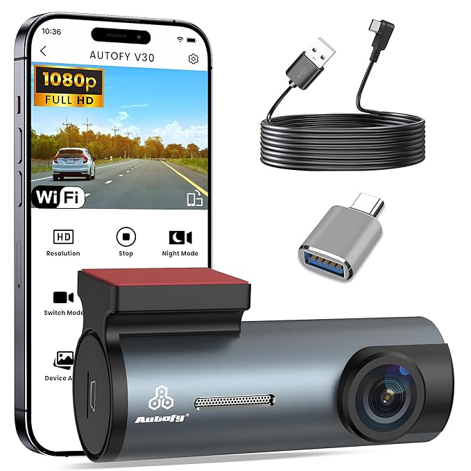 Autofy V30 Car Dash Camera 1080p HD (Front 2MP) with Plug & Play USB & Type-C Fitting WiFi Dash Camera for Car Super Capacitor Night Vision G-Sensor Car Dash Cam Front (24 Months Warranty)