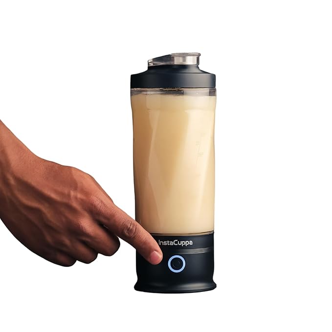 InstaCuppa Rechargeable Electric Protein Shaker – 6500 RPM, PP Stirring Blades - 600ml BPA-Free Jar, USB-C Rechargeable, IPX7 Waterproof, Leakproof Sports Sipper Lid, Smooth Protein Shakes in Seconds