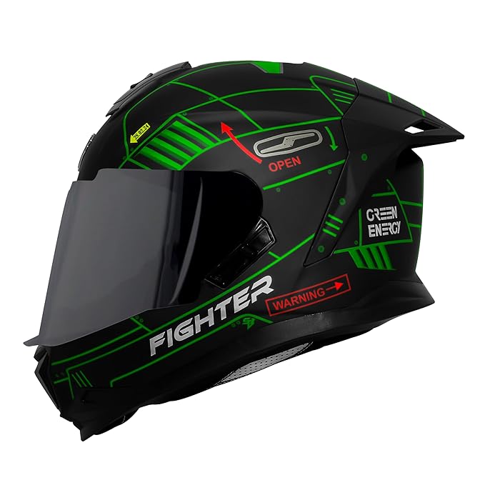 Steelbird SBH-57 Fighter F6 ISI and DOT Certified Full Face Graphic Helmet for Men and Women with Inner Silver Sun Shield