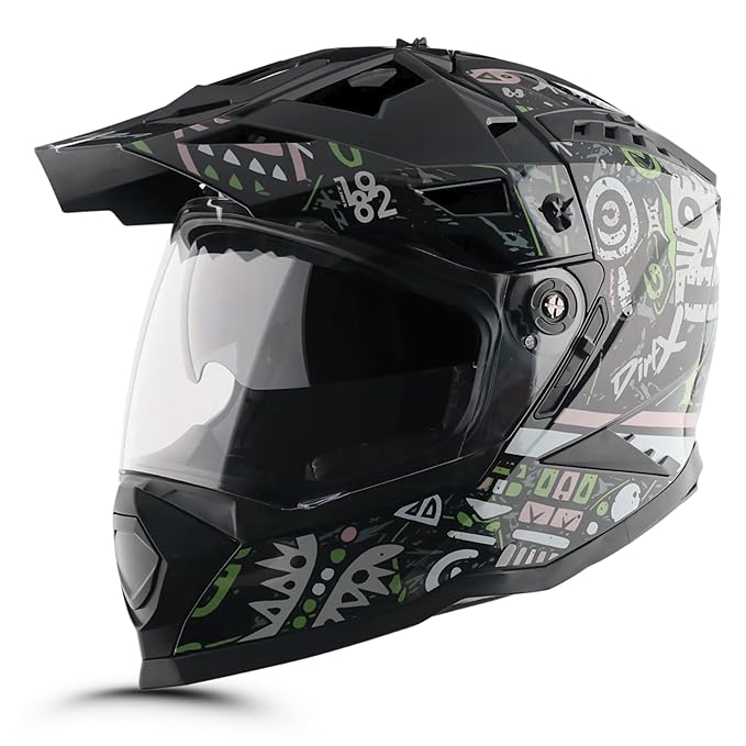 Vega VF 11 Dirt-X Challenge Full Face Motorcycle Helmet with Shock Absorbing Shell, Aerodynamic Design, Ventilated Interior, Aggressive Racing Styling Black Grey -XL