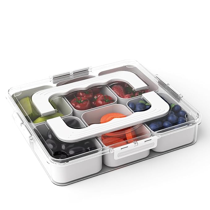 Lifelong 6-Compartment Fridge & Kitchen Storage Box with Handle | Airtight Container |BPA-Free Food Tray for Fruits, Veggies, Dry Snacks| Multi-Grid Organizer for Pantry, Travel & Meal Prep