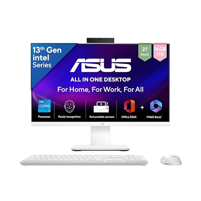 ASUS AiO V470,13th Gen Intel Core i5-13420H, 27" FHD,100Hz,All-in-One PC(16GB RAM/1TB SSD/Windows 11/Office 24/Retractable Camera/with Wireless Keyboard & Mouse/M365 Basic (1Year)*) V470VA-KWPE005WS