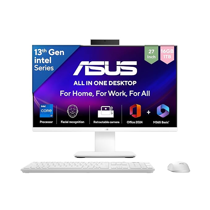 ASUS AiO V470,13th Gen Intel Core i7-13620H, 27" FHD,100Hz,All-in-One PC(16GB RAM/1TB SSD/Windows 11/Office 24/Retractable Camera/Wireless Keyboard & Mouse/M365 Basic (1Year)*) V470VA-KWPE006WS