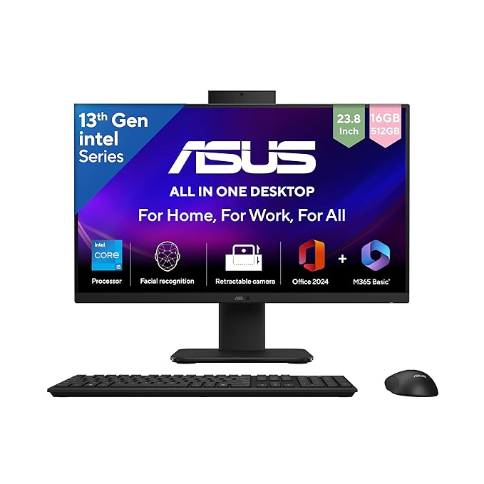 ASUS V440 13th Gen,Intel Core i5-13420H,23.8" FHD,100Hz, All in One PC(16GB RAM/512GB SSD/Windows 11/Office 24/Retractable Camera/with Wireless Keyboard & Mouse/M365 Basic (1Year)*) V440VA-KBPC071WS