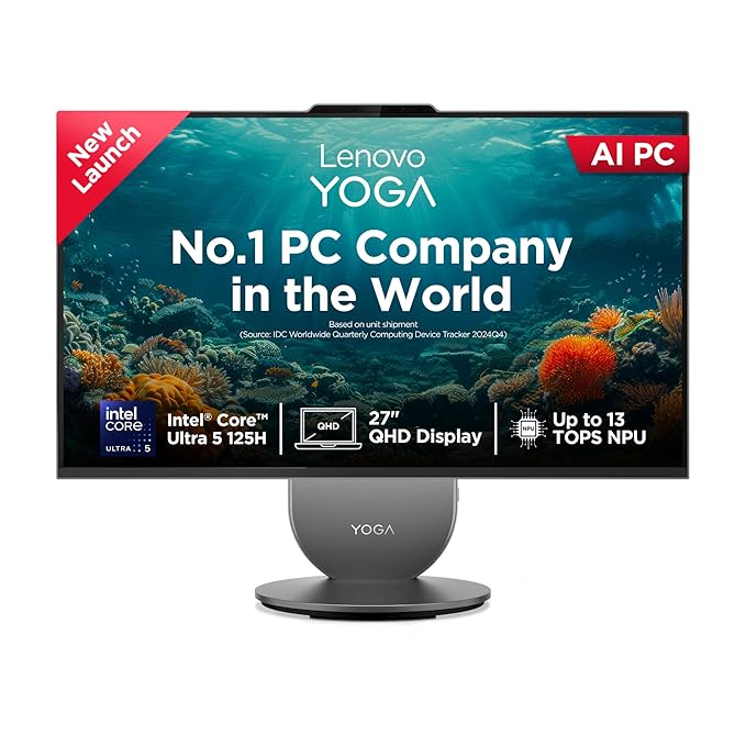 Lenovo Yoga AIO Intel Core Ultra 5 125H 27" QHD IPS (16GB RAM/1TB SSD/AI PC/Windows11/Microsoft 365 Basic + Office Home 2024/Wireless Euterpe Keyboard & Mouse, Grey), F0J2003EIN All-in-One Desktop