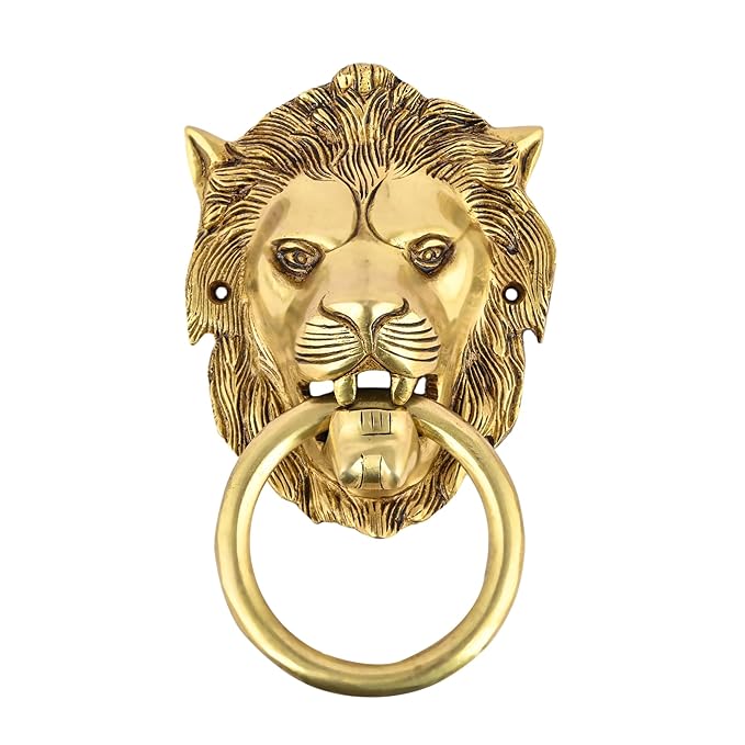 Brass Lion Door Knock for Main Door | Antique Finish | Standard Size | Elegant Home Entrance Décor | Durable & Stylish Front Door Accessory (3) | Pack of 1