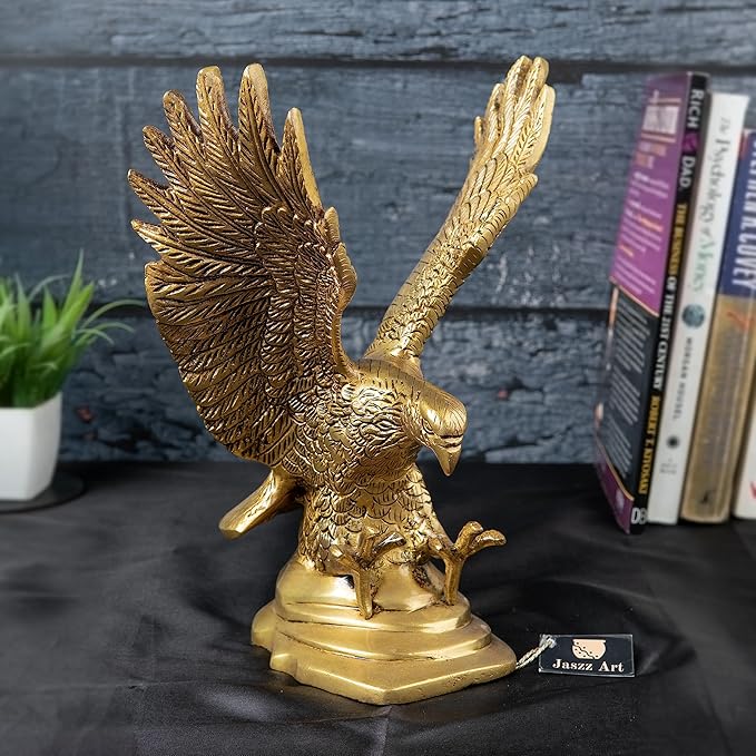 Brass Flying Eagle Statue Hawk Sculpture For Home Decor Office Counter Antique Showpiece Vastu Gift Item, 20 cm, 23 cm