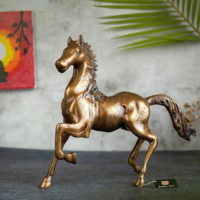JJaszz Arts Brass Horse for Home decore, Table Decor Showpiece and Gift Items Collectible Handicraft Art, Yellow, 33 x 10 x 27 Cm (L x W x H)