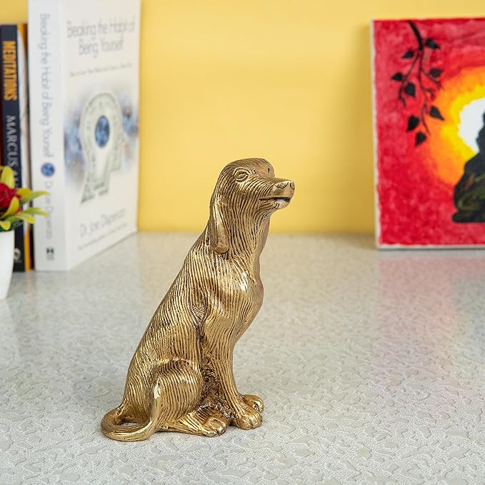 Brass Dog Statue for Home decore | Table Decor Showpiece and Gift Items Collectible Handicraft Art, Yellow, 11 x 7 x 14 Cm (L x W x H)