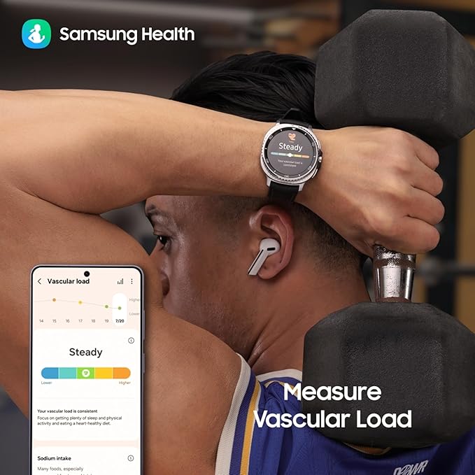 Samsung Galaxy Watch8 Classic (46mm Bluetooth, Black) with 3nm Processor | Dual GPS | Sapphire Glass & Stainless Steel | 5ATM & IP68 | BP, ECG, IHRN & Vascular Load Monitoring | Anti-oxidant Index