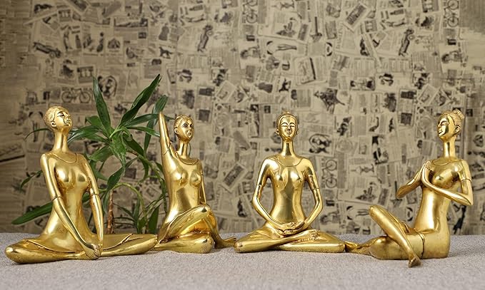 Brass Yoga Statue,Combo of 4 Poses for Home Decor | Lady Murti for Table Top, Living Room, Decorative Showpiece Idol and Return Gift Full Set