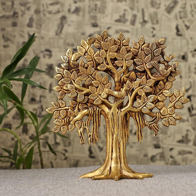 Pure Brass Kalpavriksha Tree Showpiece (9 inches, 1.25 Kg) Trees of Life - Home Decor - Gift for Good Luck Vastu and Fengshui - Best in Living Room Table Decoration with Antique Polish
