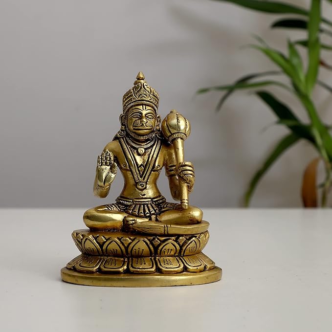Hanuman Ji Blessing (6 inches and 900g) Brass Hindu God Statue Bhagwan Idol for Home Decor Diwali Festival Murti Temple Puja Pooja Shop Return Gift