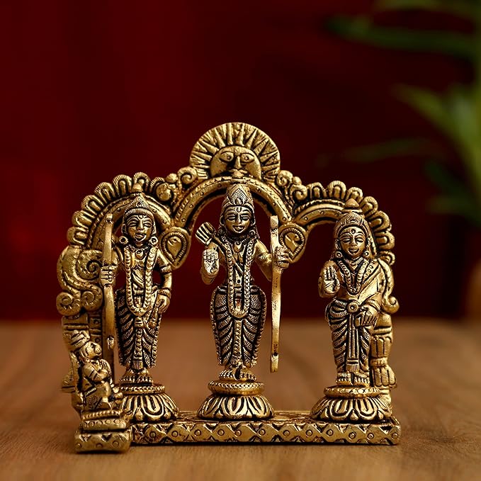 Ram Darbar (5 inches and 900g) Brass Hindu God Statue Bhagwan Ram Sita Lakshman Hanuman Ji Idol for Home Decor Diwali Festival Murti Temple Puja Pooja Shop Return Gift