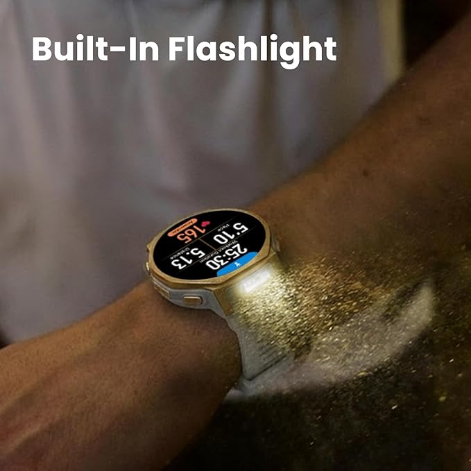 Amazfit T-Rex 3 Pro Outdoor Smart Watch 44mm Sapphire AMOLED Display with Flashlight, Ti Bezel, Dual Band GPS, Offline Maps, 25 Days Battery, 10 ATM, 180+ Sports Mode for Android & iPhone, Black Gold