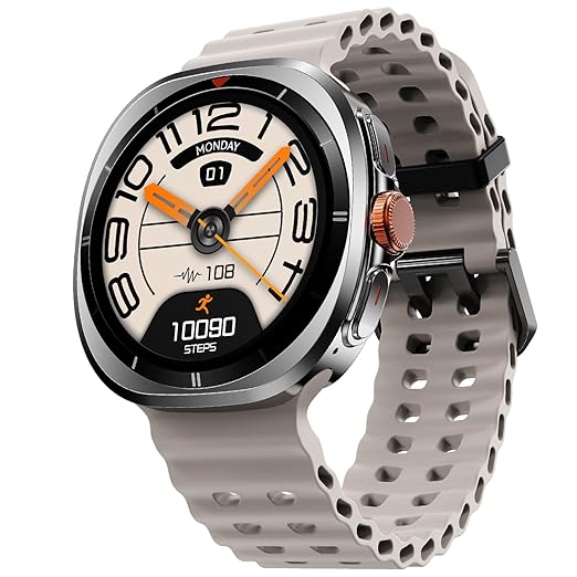 Fire-Boltt Axiom Round Smart Watch 1.43″ Super AMOLED Display with Always‑On Mode, Bluetooth Calling, Rotating Crown, SPO₂ & Heart Rate Monitor, IP67 Waterproof Silicone Smartwatch for Men - White