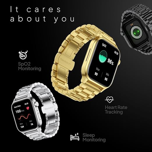 Fire-Boltt Rise Smart Watch 1.85″ with Bluetooth Calling, AI Voice Assistant, Rotating Crown, SpO2 & Heart Rate Monitor, 123 Sports Modes, IP67 Waterproof Metal Smartwatch for Men & Women - Black