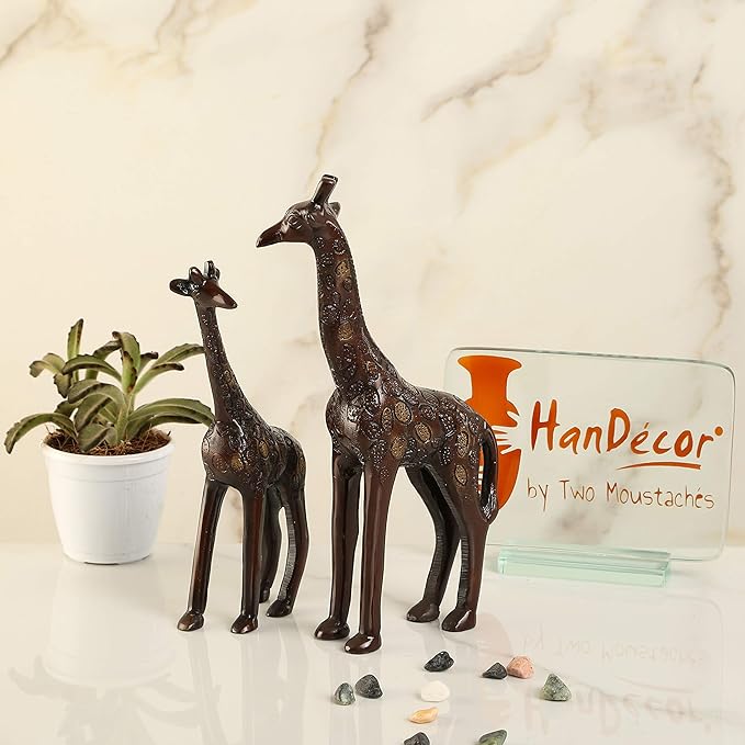 Two Moustaches Decorative Brass Giraffe Pair Showpiece, Multicolour, Standard, Pack of 2