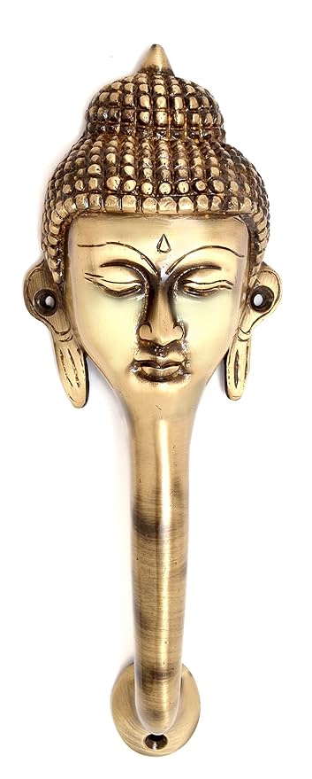 Two Moustaches Buddha Face Brass Door Handle, Door Handles for Main Door, Brass Door Pulls Antique Handles, Handle for Wooden Door, Vintage Accessories, Antique Brown, Standard, Pack of 1