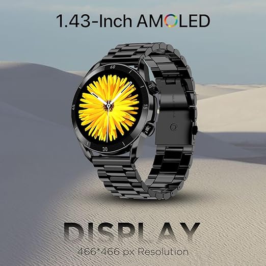 Fire-Boltt Legacy Luxury Round Smart Watch 1.43″ Super AMOLED,Bluetooth Calling,Wireless Charging,Voice Assistant,SpO₂ & Heart Rate Monitor,110+ Sports Modes, Metal Smart Watch for Men & Women - Black