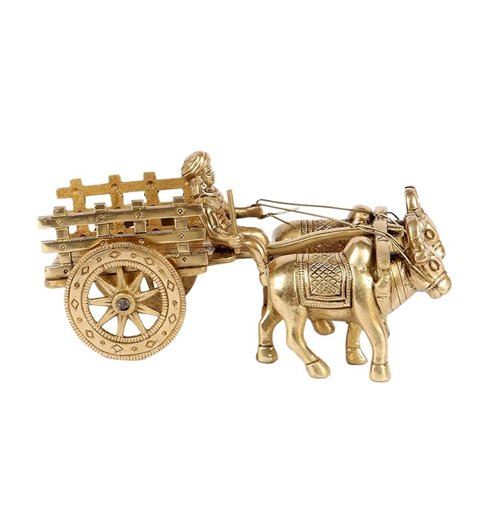 Two Moustaches 7.5 Inches Brass Bullock Cart Showpiece, Showpiece for Home, Home Decor Items, Aesthetic Room Decor, Corner Shelf Showpieces, Standard, Pack of 1