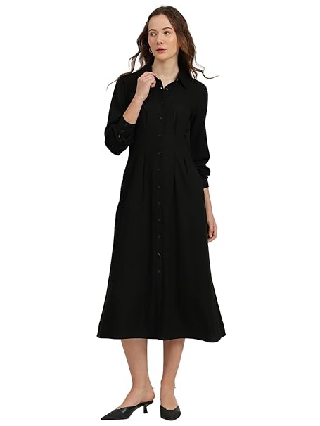FableStreet Women Buttondown Shirt Dress | 3/3th Sleeve Flowly Dress Perfect for Casual Outings