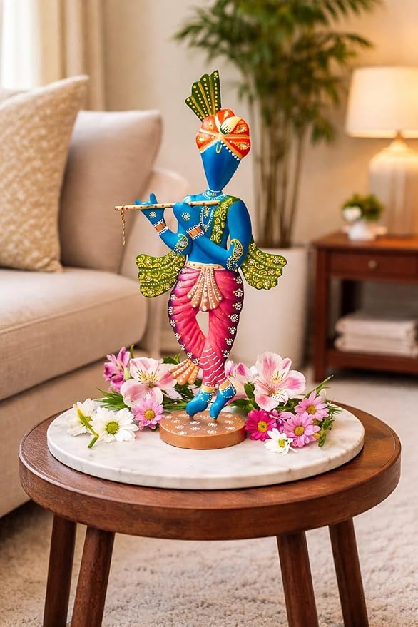 Handcrafted Metal Krishna Playing Flute Decorative Gift Item for Home Decor | Decorative Showpiece for Home & Office | Fine Painted Standing Posture Krishna (17 Inches)