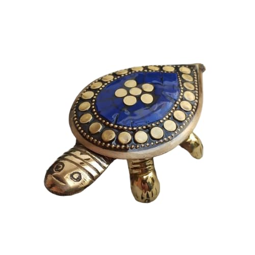 Feng Shui Tortoise Wish Fulfilling Brass Tortoise with Secret Wish Compartment for Good Luck for Home/Office, Wealth and Prosperity (Blue, Small)