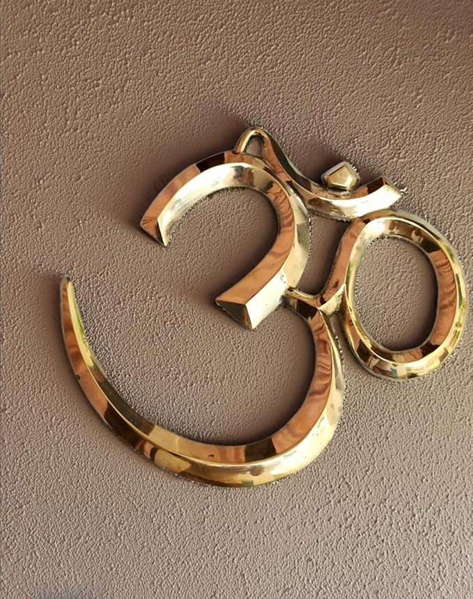 Om ShreeJee Decor Brass OM Wall Hanging Sculpture, Vastu, Goodluck, Pooja Idols | Best for Home and Office Decor - L23 x W1 x H21 cm | Golden