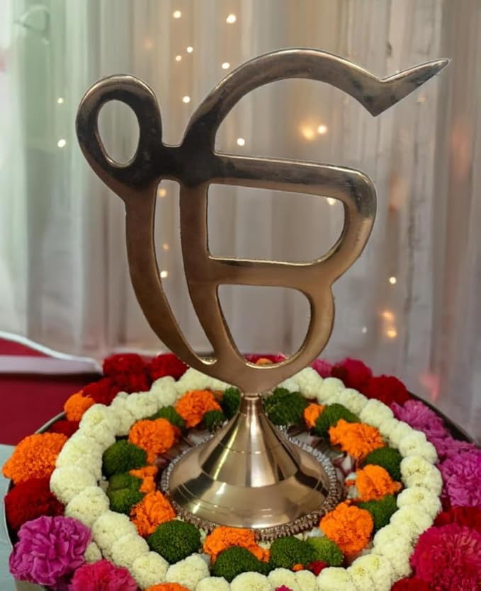 Pure Premium Brass Ek Onkar Symbol Spiritual Statue/Divine Decorative Pooja Idol for Gurudwara/Temple, Home and Office Puja and Decoration (18 cms, Gold)