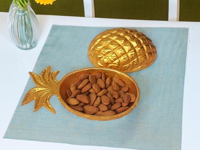 Decorative Aluminium Dry Fruits Tray | Elegant Pineapple Shape | Serving Platter for Nuts, Candies & More | Timeless Décor Accent for Luxurious Entertaining (Gold, Medium)