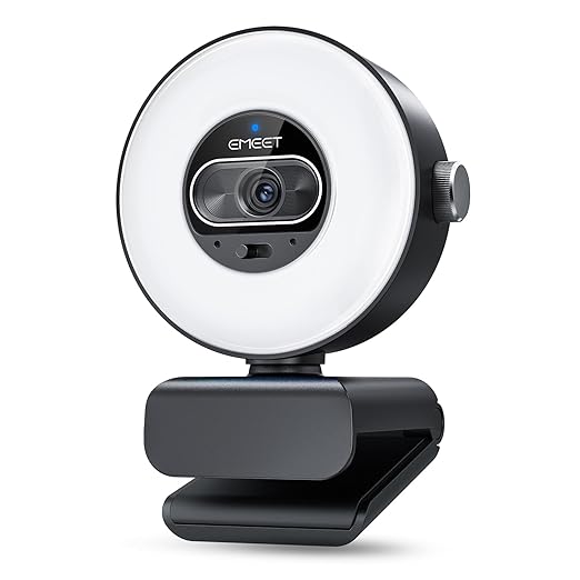EMEET S600L 4K Webcam for Streaming with Ring Light, 4 Lighting Modes, Rainbow Effect, 1/2" Sensor, AI Imaging, 0.2S PDAF, 2 Mics, Dial Control, 4K Webcam with Light for OBS/Twitch/YouTube/Zoom/PC/Mac