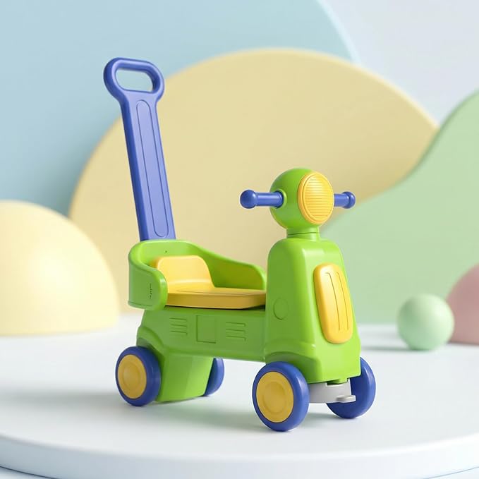 Amazon Brand – Jam & Honey Toddler Scooter Ride-On with Parental Handle | 18+ Months | Wide Wheels for Stability | Ergonomic Seat | BIS Certified | Green & Blue