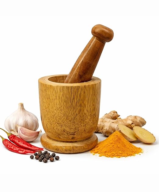Sheesham Wood Mortar and Pestle Set | Heavy Duty Wooden Imam Dasta/Ohkli Musal/Kharal/Khalbatta for Spices, Herbs & Masala Grinding | Handcrafted Kitchen Tool (Brown, Medium)