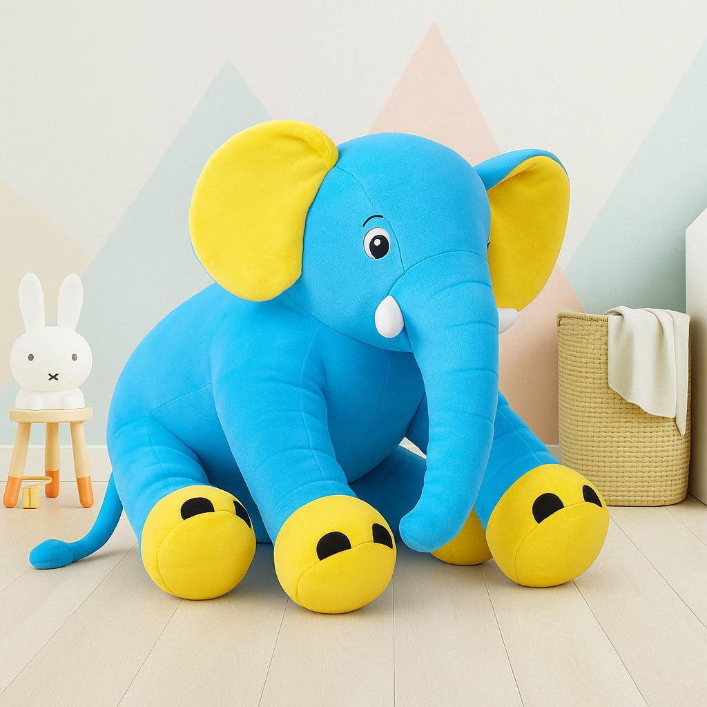 Amazon Brand - Jam & Honey Elephant Plush Toy | Soft Toy for Kids | Non-Toxic & Safe | BIS-Approved (Blue) | Big Size Stuffed Elephant