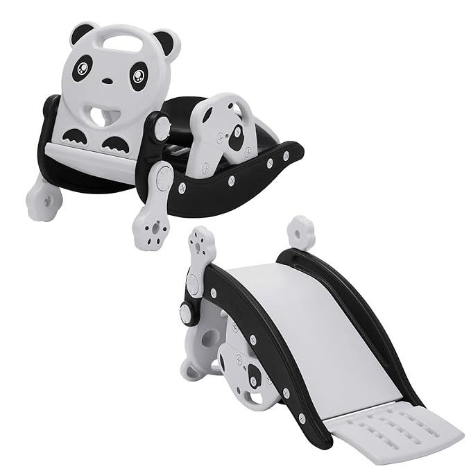 Amazon Brand - Jam & Honey 3-in-1 Rocking Panda Slide with Baby Rocker & Chair | for Kids 2-5 Years Old | Non-Toxic PE | Durable & Safe | BIS Approved | Black