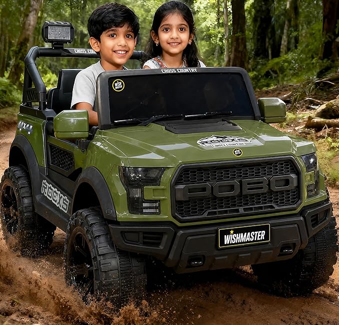 Wishmaster 4x4 Driving EV Cars for 1-8 Year Electric Ride on Jeep for Kids | Remote + Steering + Mobile App Control | Jeeps car for Boys & Girls