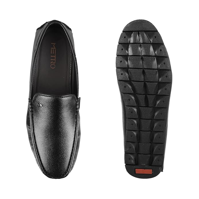 Metro Men Synthetic Slip-On Loafers (Dark Brown), Moc Toe Casual Shoes with Rubber Sole | UK 10 (EU 44)