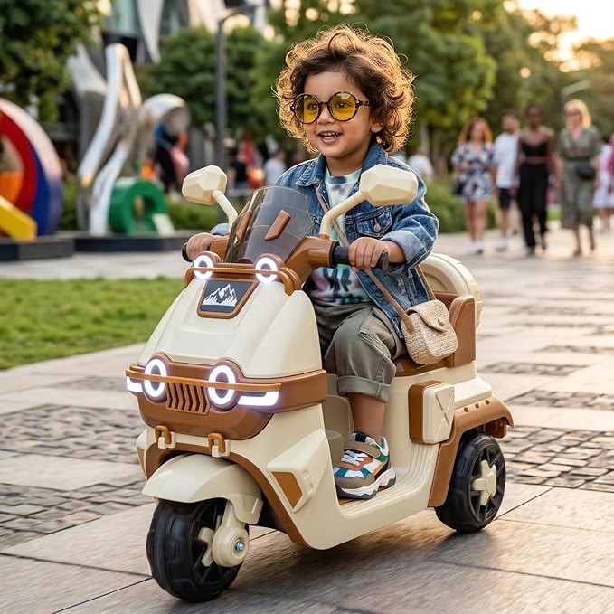 Toyzone Himalayan Electric Scooty - Creame | Rechargeable Scooty 6V | Powered by 6.5 ah Battery | Music Player with Bluetoooth & USB | 6 Month Warranty on Battery | Make in India | for Kids 2+ Years