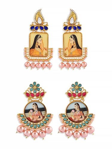 Zaveri Pearls Combo of 2 Gold Tone Padmavati Inspired Dangle Earring For Women