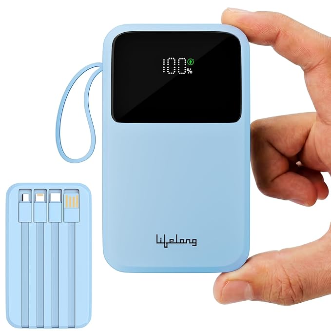 Lifelong Electronics 20000mAh 22.5W Fast Charging Power Bank | 3 Inputs (1 Built-in USB A Cable + 1 C + 1 Lightning Port) & 6 Outputs (3 Built-in Cables + 1 C + 2 A Port) | Small Pocket Size Powerbank